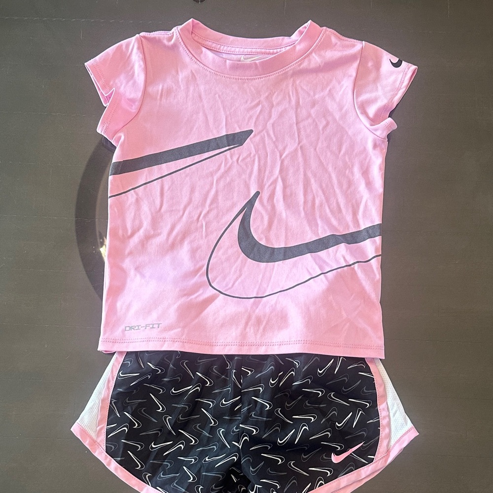 Nike Pink and Black Dri-FIT T-Shirt and Shorts